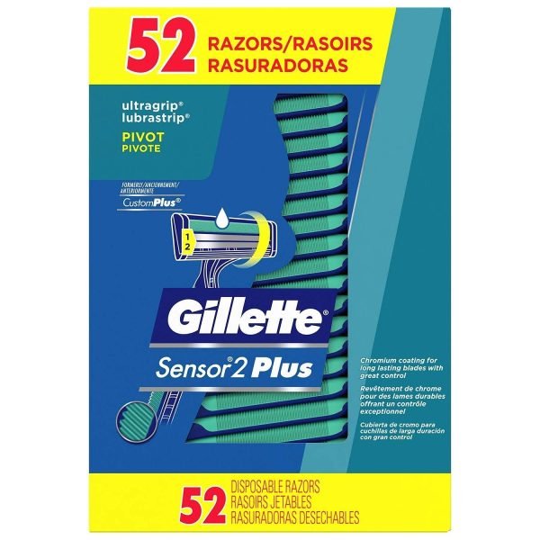 Men's Gillette Sensor PLUS2 Disposable Razor with Powder Lubrastrip 52 Razors Box