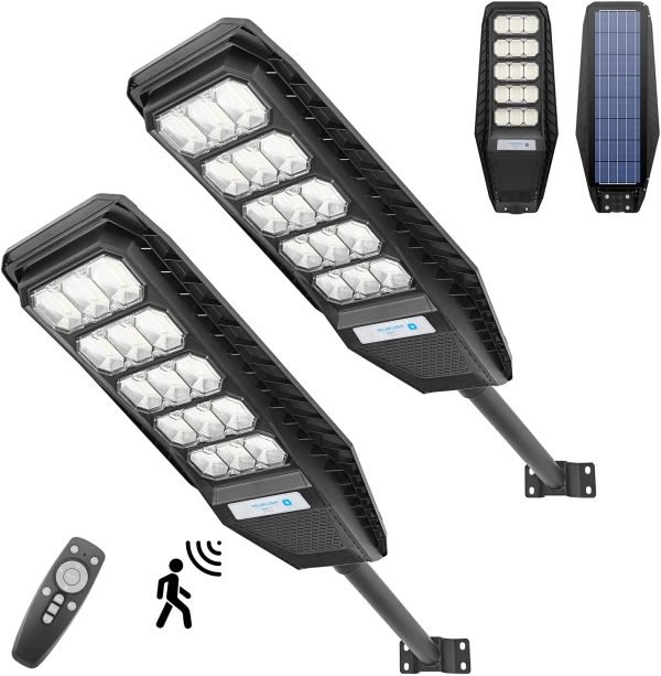 300W Solar Street Light, 2 Light Set Motion Sensor Dusk